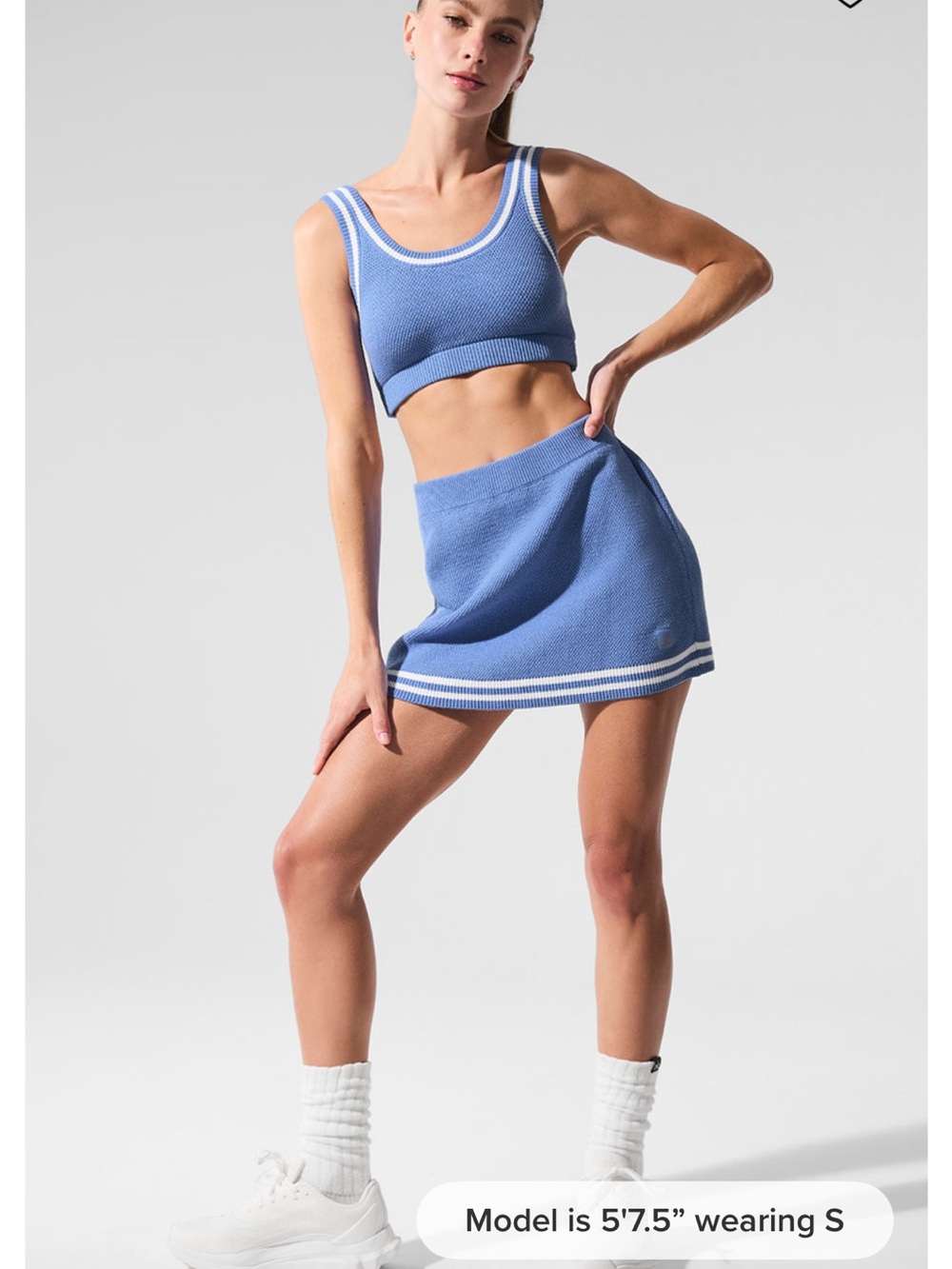 ALO Yoga Tennis Club Knit Sports Bra in M/Crystal Clear Blue